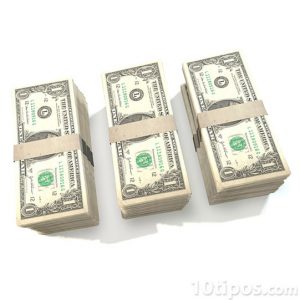 Tres pilares de billetes de un dolar